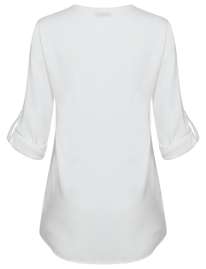 Timeson Blouses for Women,3/4 Sleeve Tunics Tops for Women Dress Shirts for Business Casual White Formal Ladies Office Work Tops V Neck Chiffon Blouse Professional Interview Spring Fall Fashion - Image 3